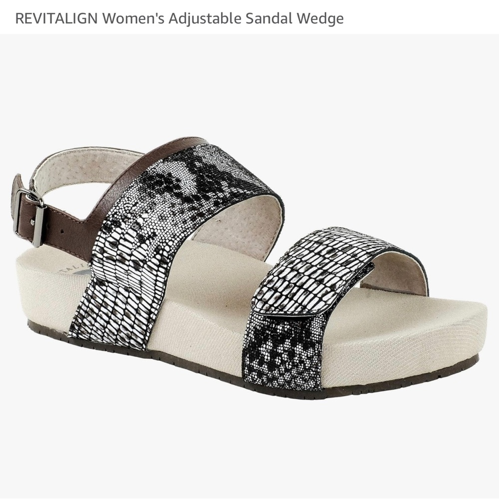 REVITALIGN Black and Brown Sandals with Wedge Heel and Adjustable Strap